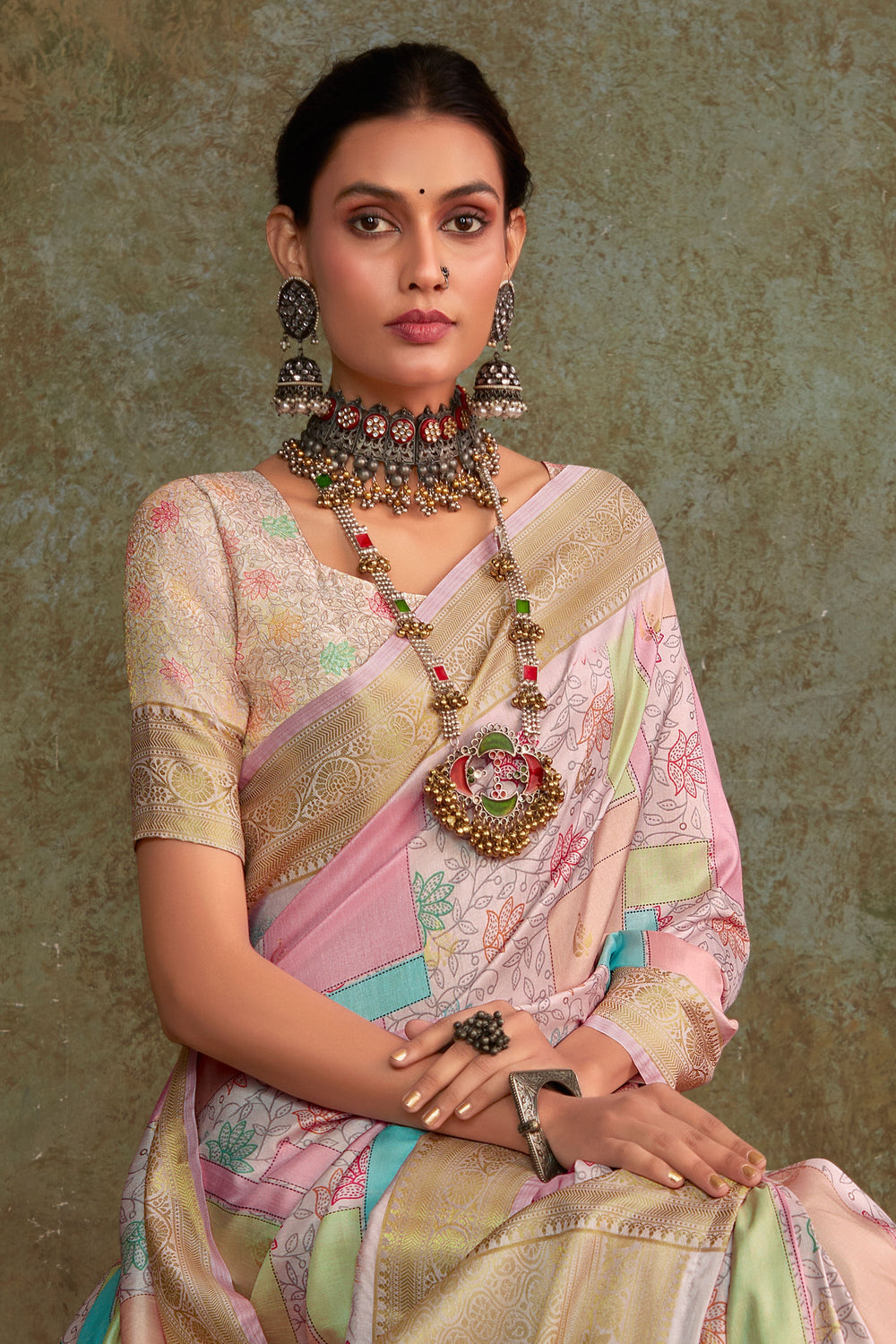 Art Silk Fabric Multi Color Pleasance Saree With Printed Work | Buy Online India