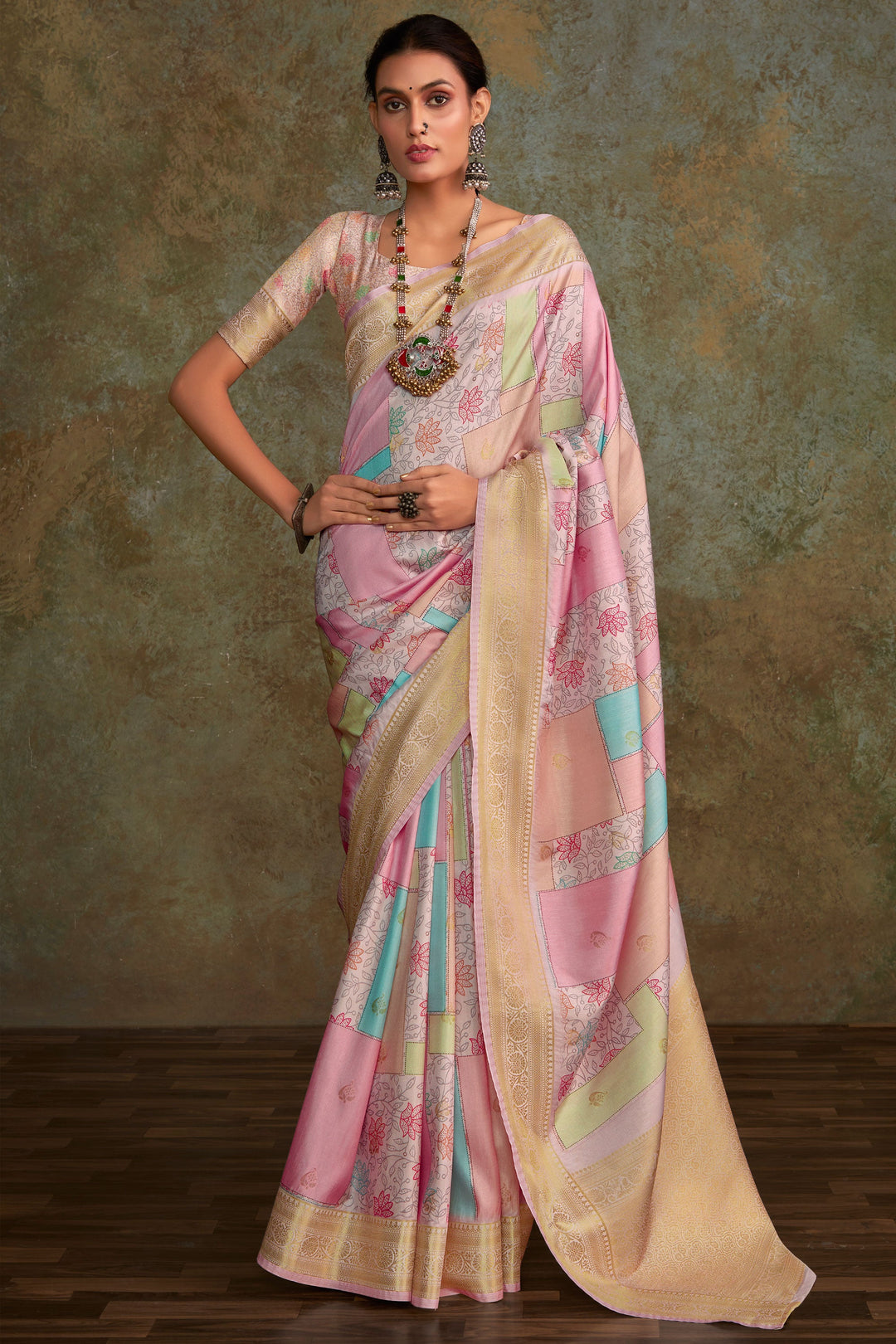 Art Silk Fabric Multi Color Pleasance Saree With Printed Work | Buy Online India