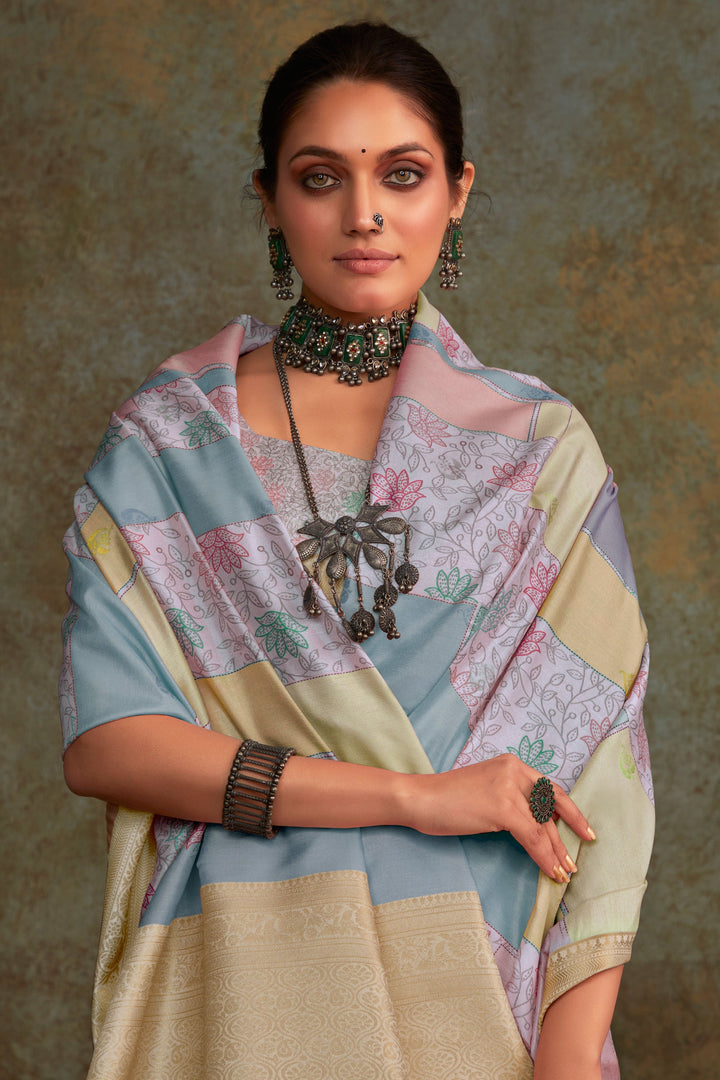 Multi Color Art Silk Fabric Coveted Saree With Printed Work | Buy Online India