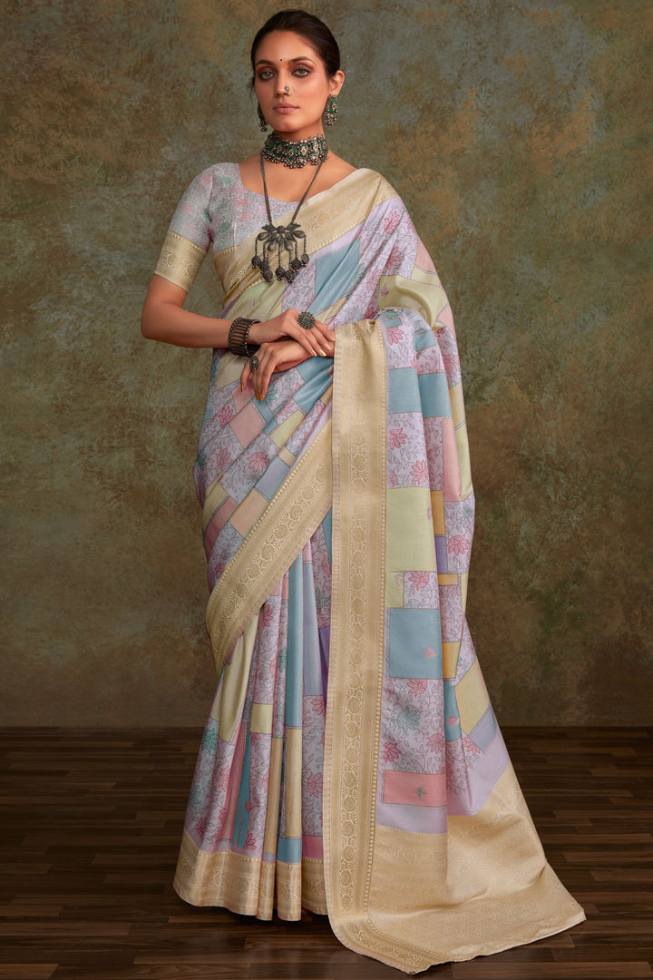 Multi Color Art Silk Fabric Coveted Saree With Printed Work | Buy Online India