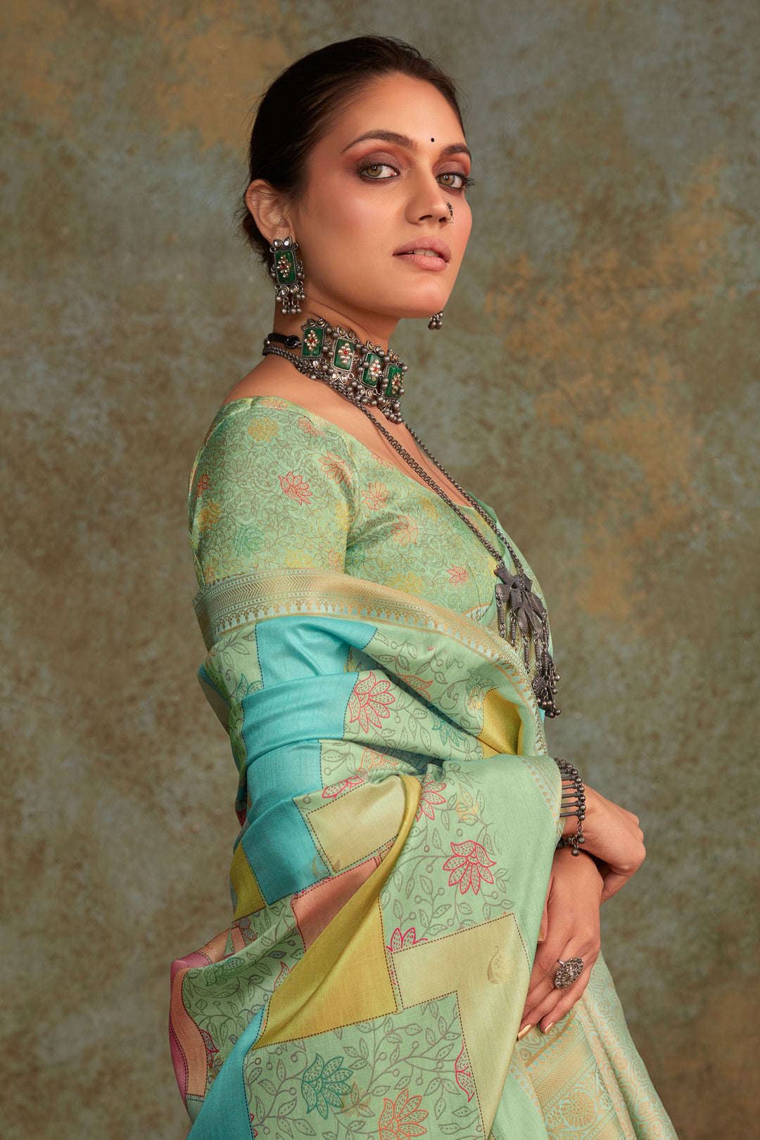 Art Silk Fabric Multi Color Riveting Saree With Printed Work | Buy Online India