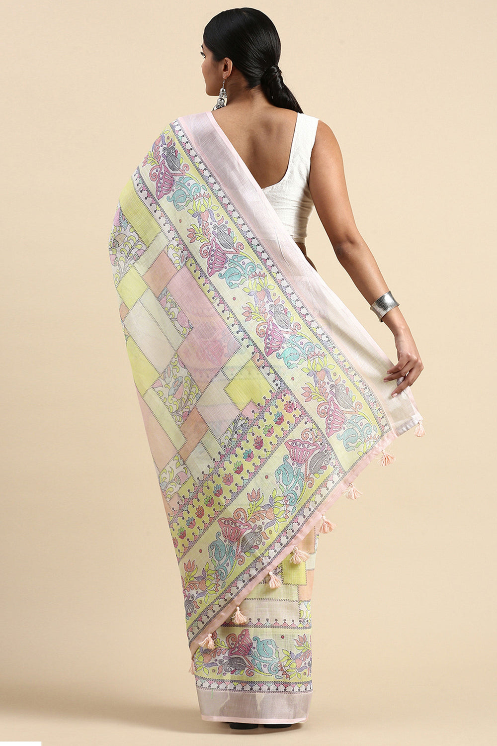 Casual Wear Imposing Printed Linen Saree In Multi Color | Buy Online India