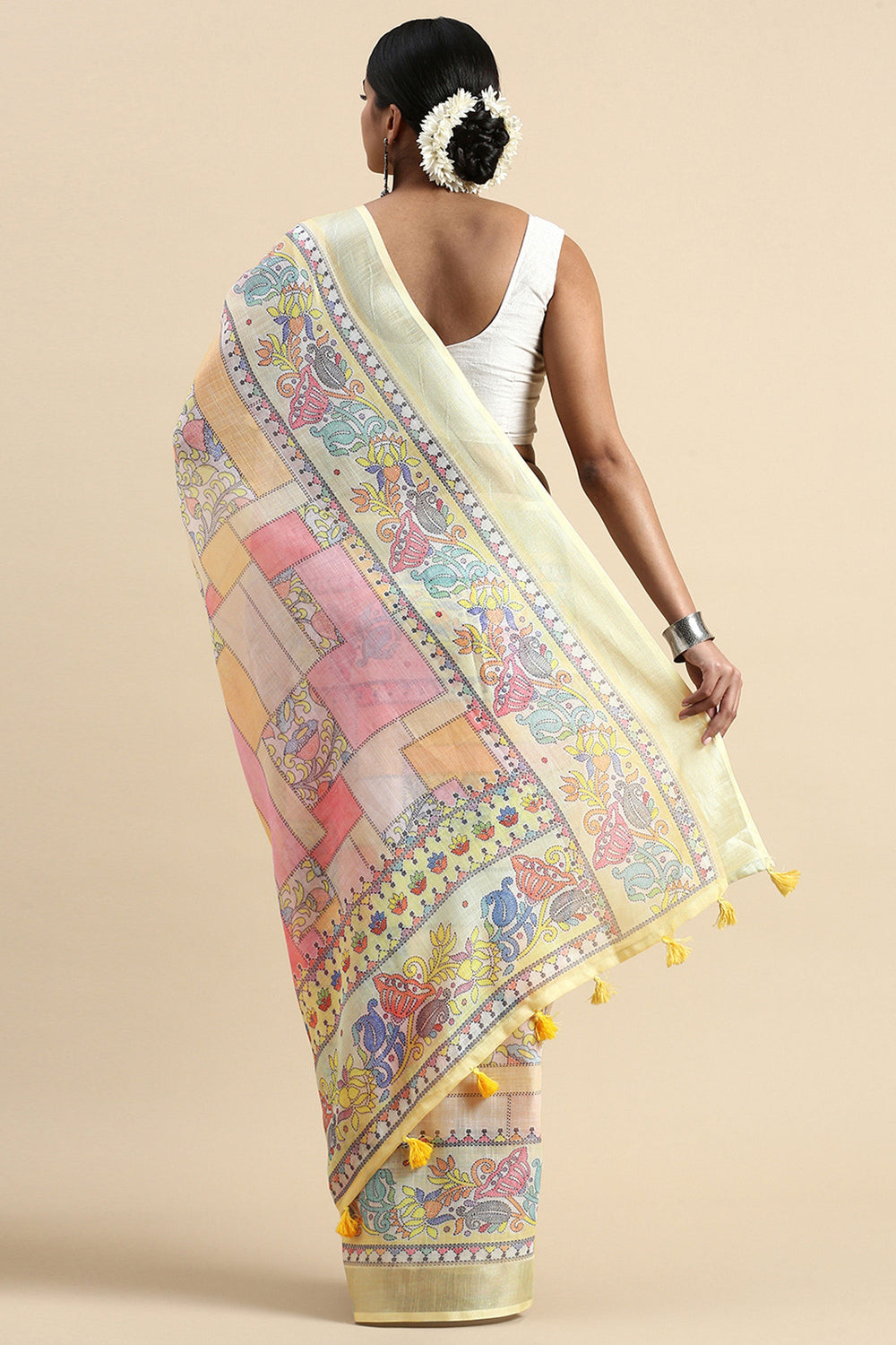 Casual Wear Soothing Printed Linen Saree In Multi Color | Buy Online India