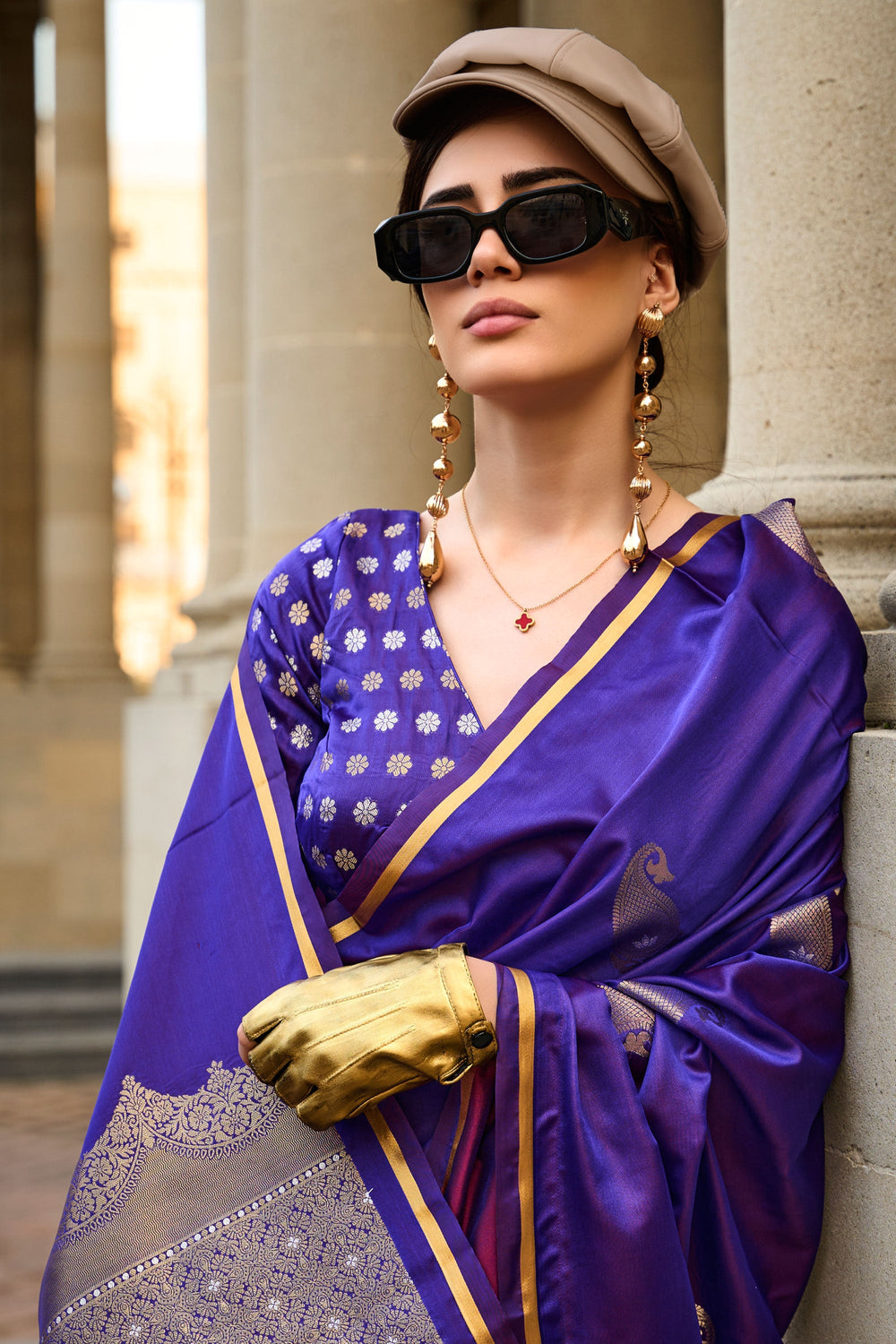 Elegant Function Wear Satin Fabric Weaving Work Saree In Purple Color | Buy Online India