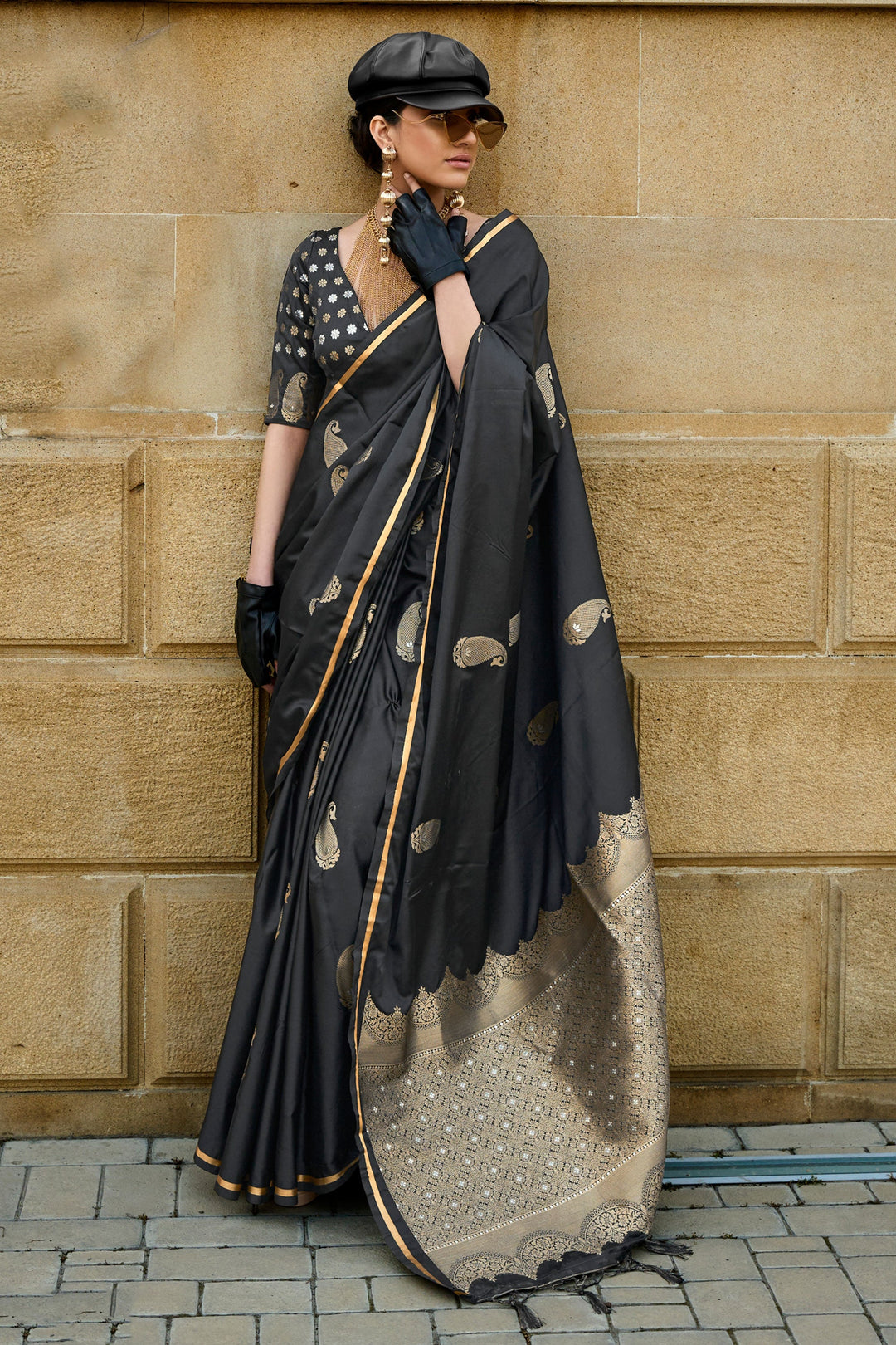 Traditional Black Color Satin Fabric Saree For Function | Buy Online India