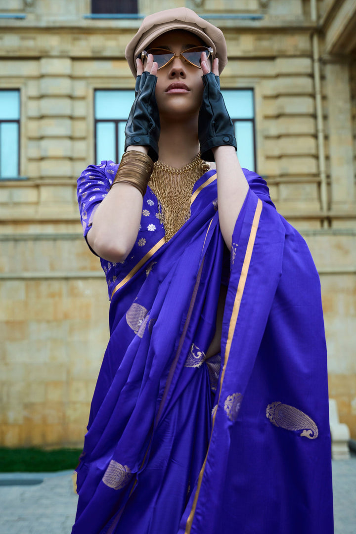 Contemporary Purple Color Satin Fabric Saree For Function | Buy Online India