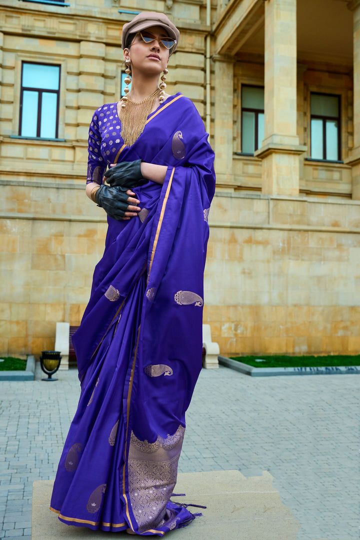 Contemporary Purple Color Satin Fabric Saree For Function | Buy Online India