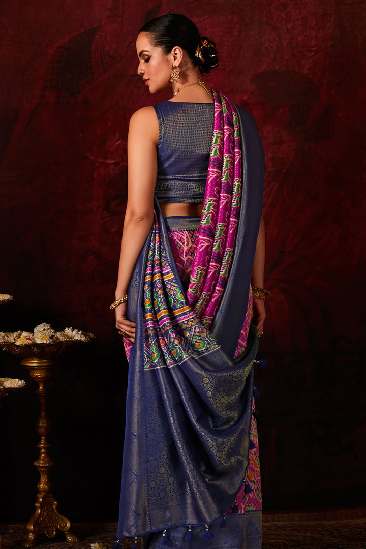 Delicate Rani Color Patola Style Printed Silk Saree | Buy Online India