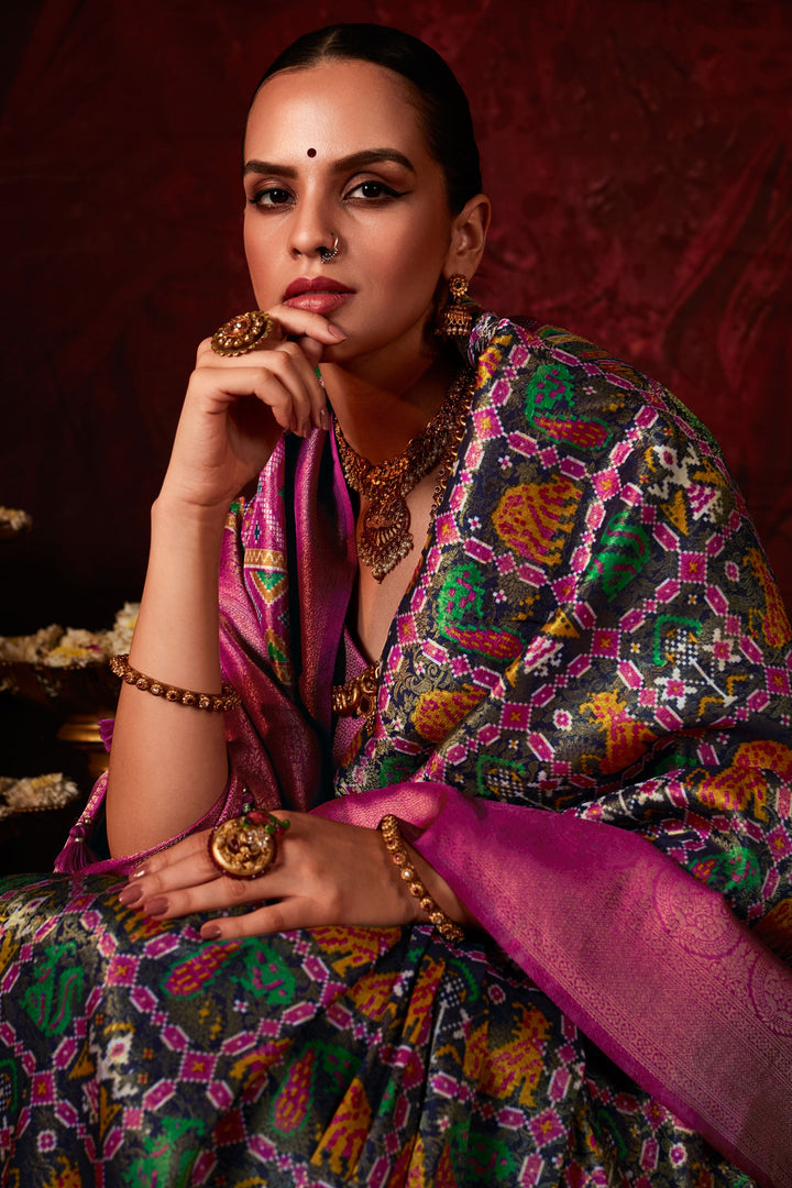 Blazing Multi Color Patola Style Printed Silk Saree | Buy Online India