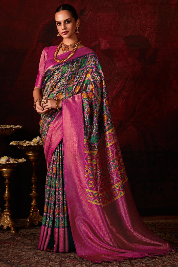 Blazing Multi Color Patola Style Printed Silk Saree | Buy Online India