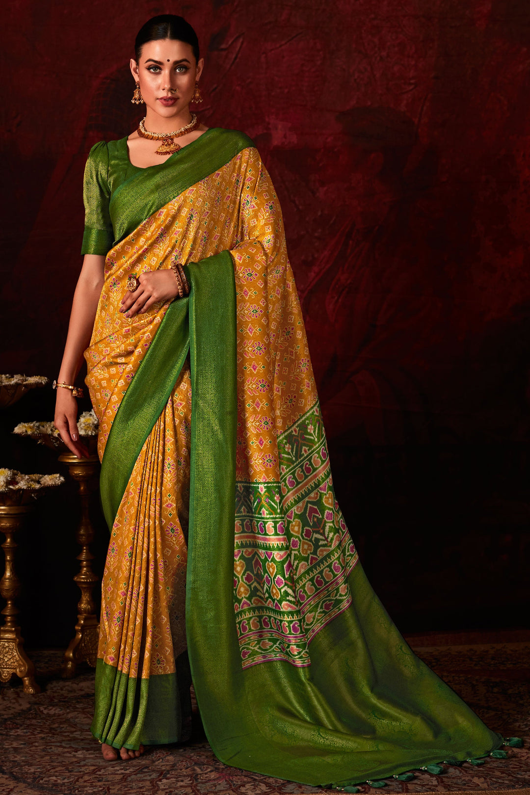 Yellow Color Exquisite Patola Style Printed Silk Saree | Buy Online India