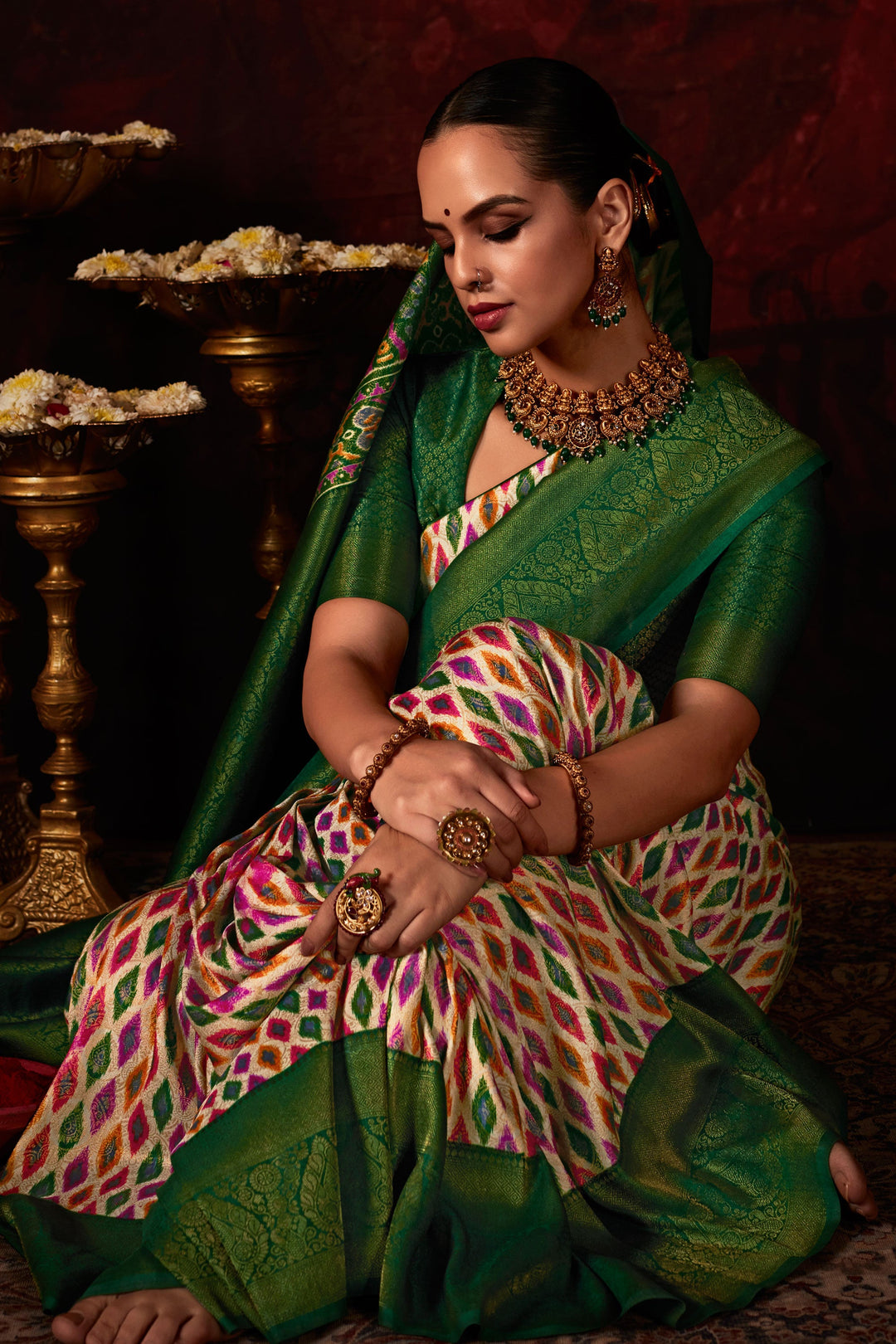 Multi Color Graceful Patola Style Printed Silk Saree | Buy Online India