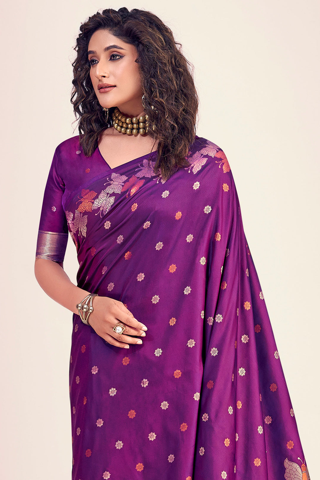 Phenomenal Printed Purple Color Banarasi Style Silk Saree | Buy Online India