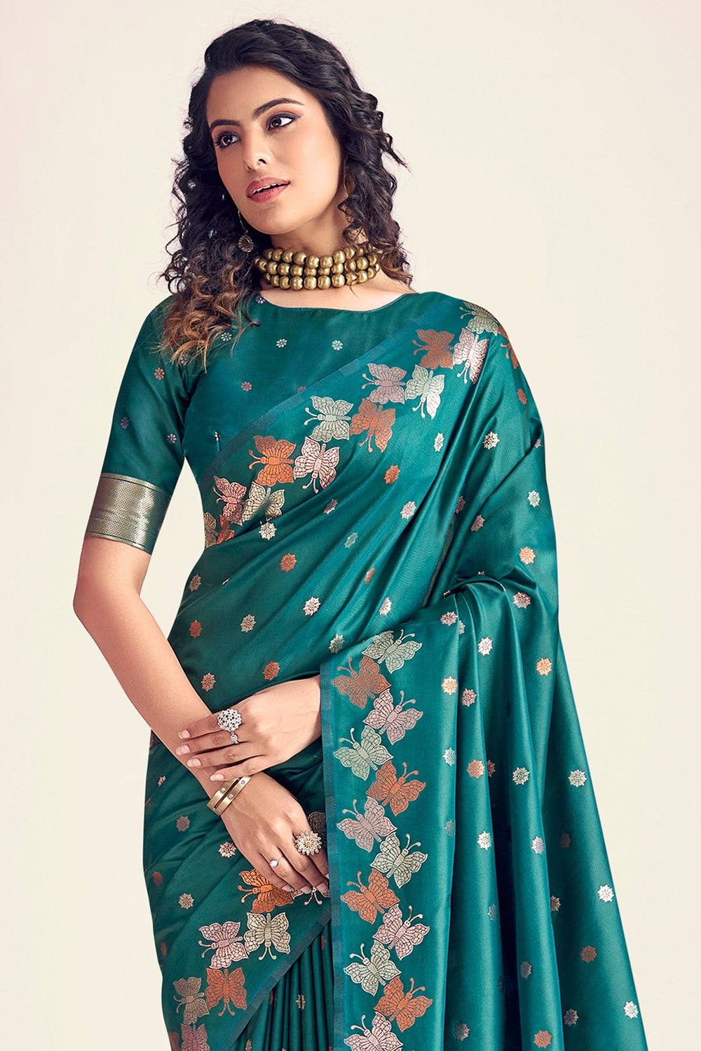 Green Color Gorgeous Printed Banarasi Style Silk Saree | Buy Online India