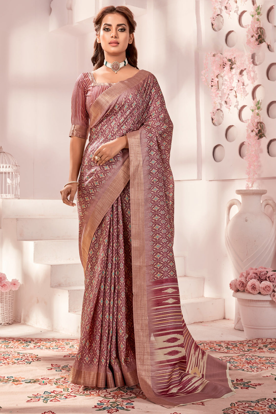 Brown Color Fancy Fabric Special Handloom Printed Saree | Buy Online India