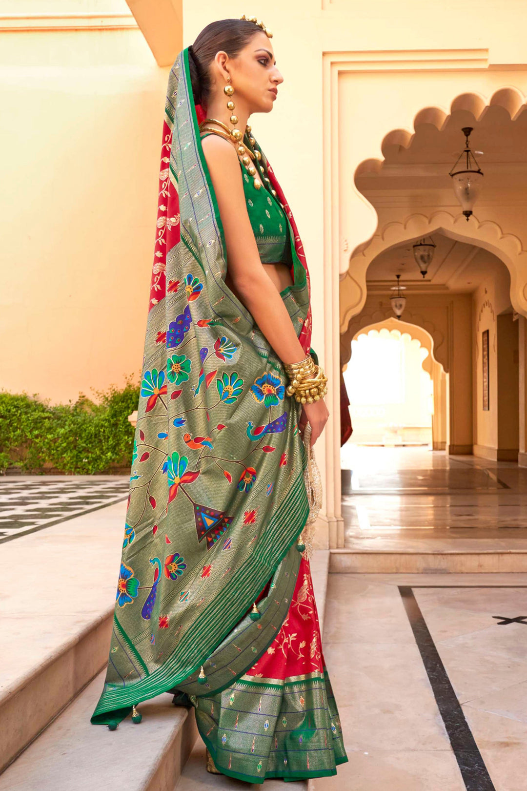 Art Silk Fabric Maroon Color Saree With Winsome Paithini Printed Work | Buy Online India