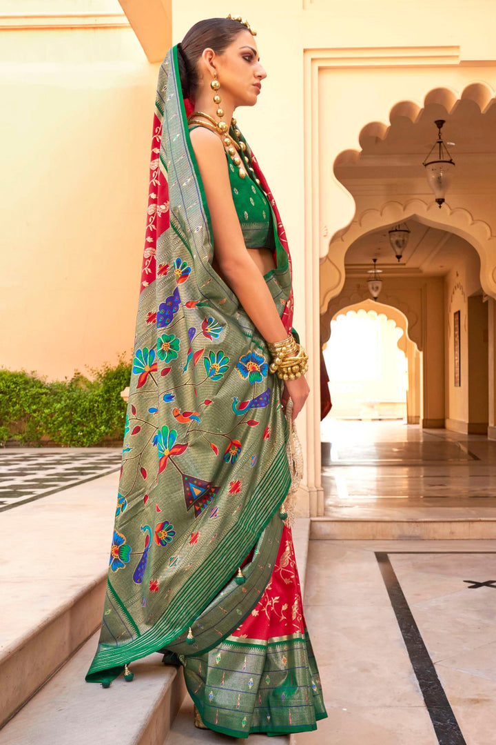 Art Silk Fabric Maroon Color Saree With Winsome Paithini Printed Work | Buy Online India