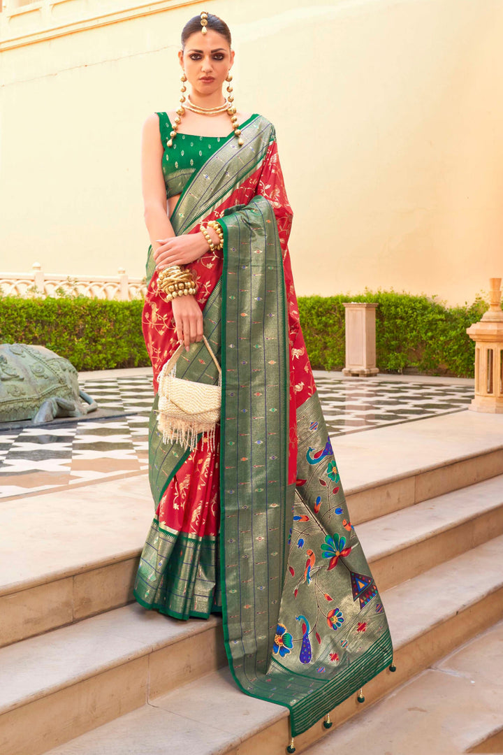 Art Silk Fabric Maroon Color Saree With Winsome Paithini Printed Work | Buy Online India