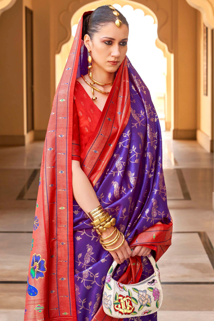Amazing Lavender Color Art Silk Fabric Saree With Paithini Printed Work | Buy Online India