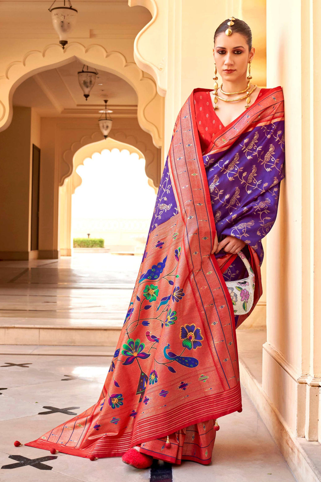 Amazing Lavender Color Art Silk Fabric Saree With Paithini Printed Work | Buy Online India