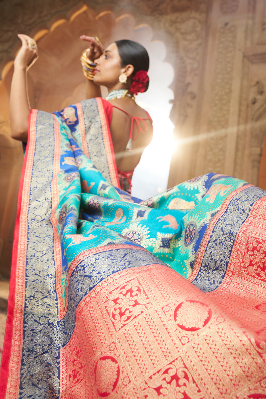 Cyan Color Charismatic Weaving Designs Art Silk Saree | Buy Online India