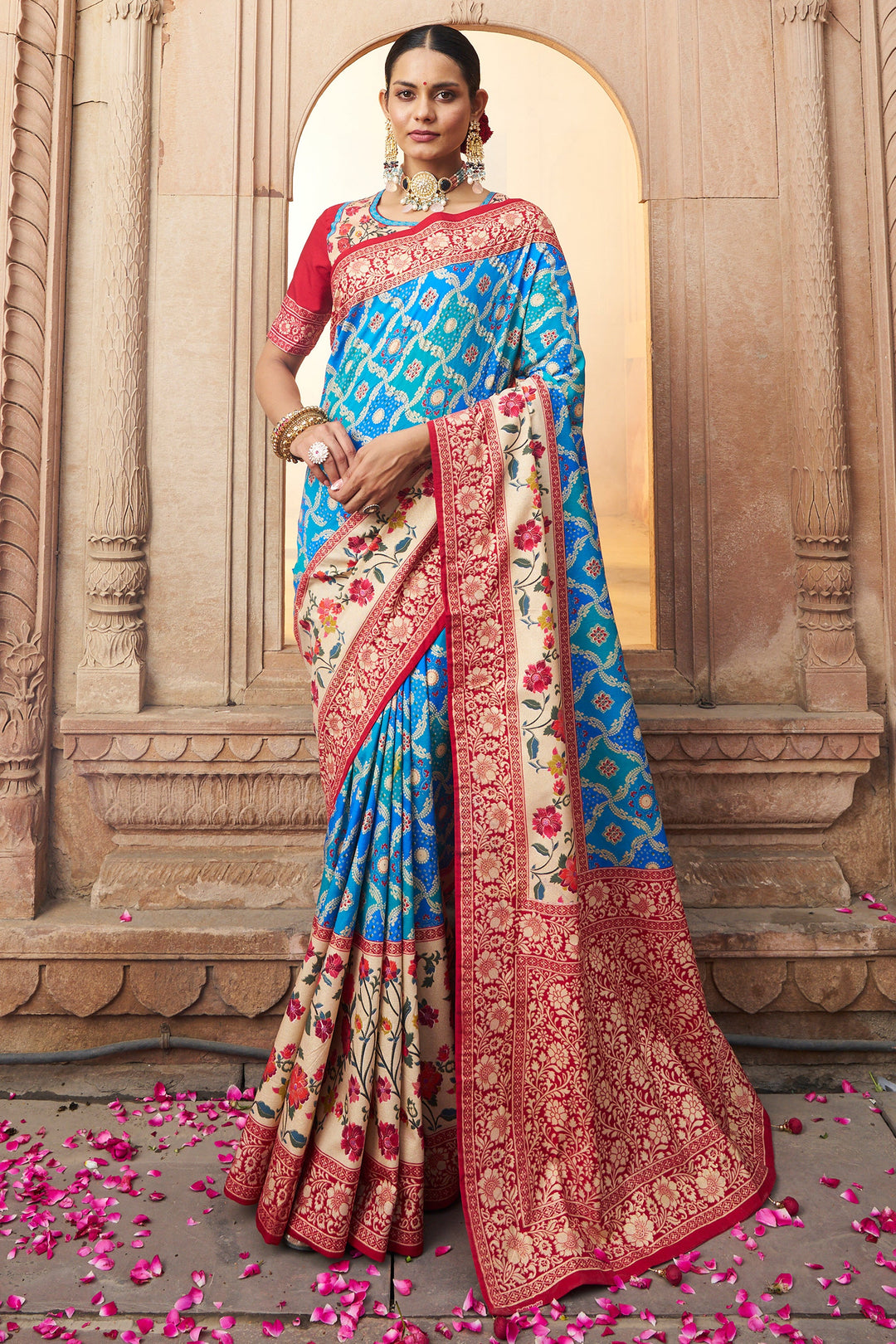 Ingenious Weaving Designs Sky Blue Color Art Silk Saree | Buy Online India
