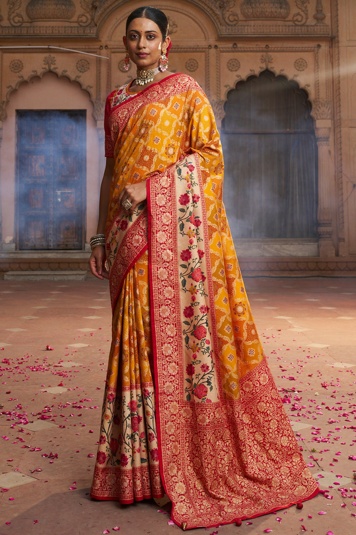 Fashionable Mustard Color Weaving Designs Art Silk Saree | Buy Online India
