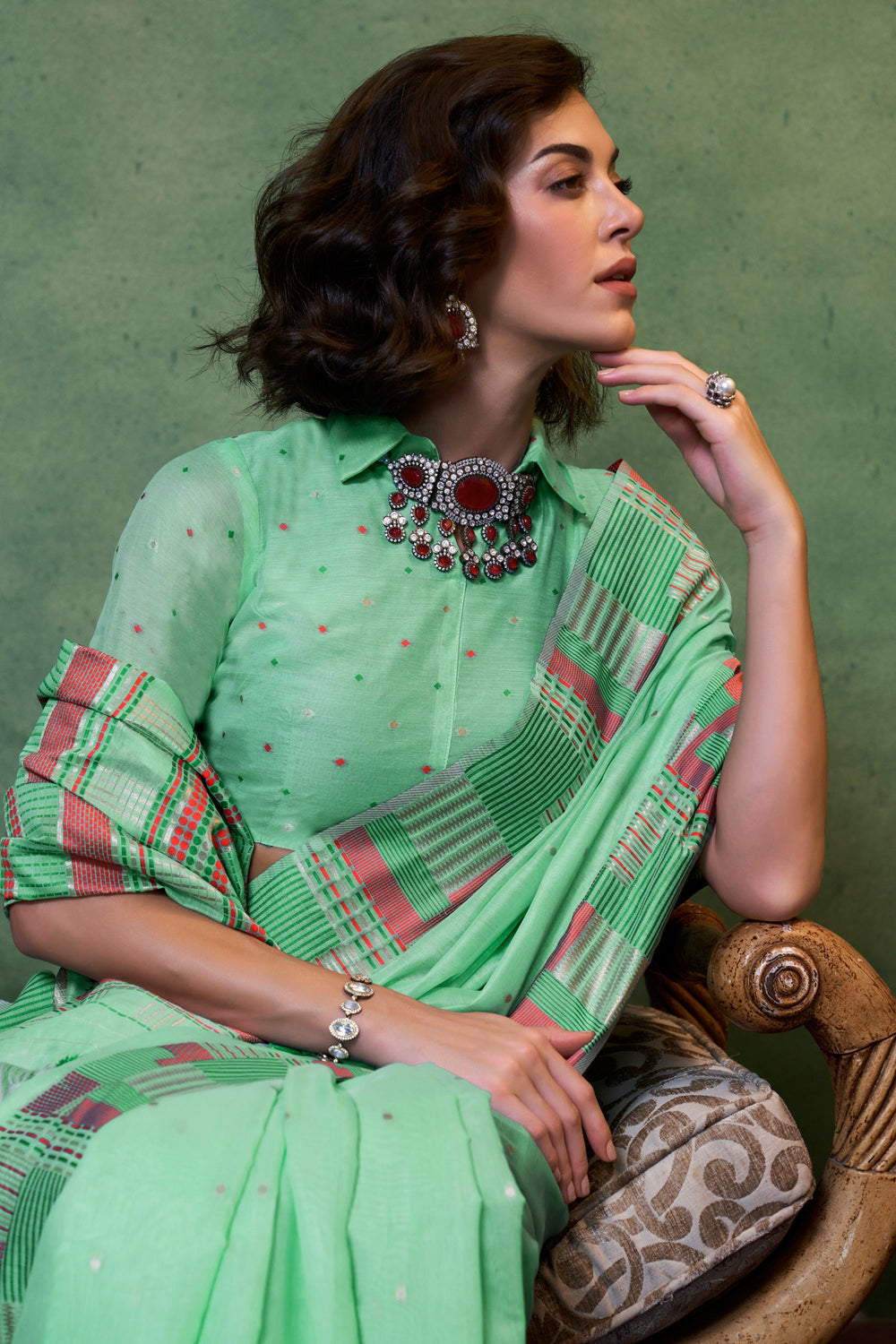 Blazing Sea Green Color Handloom Weaving Fancy Cotton Saree | Buy Online India
