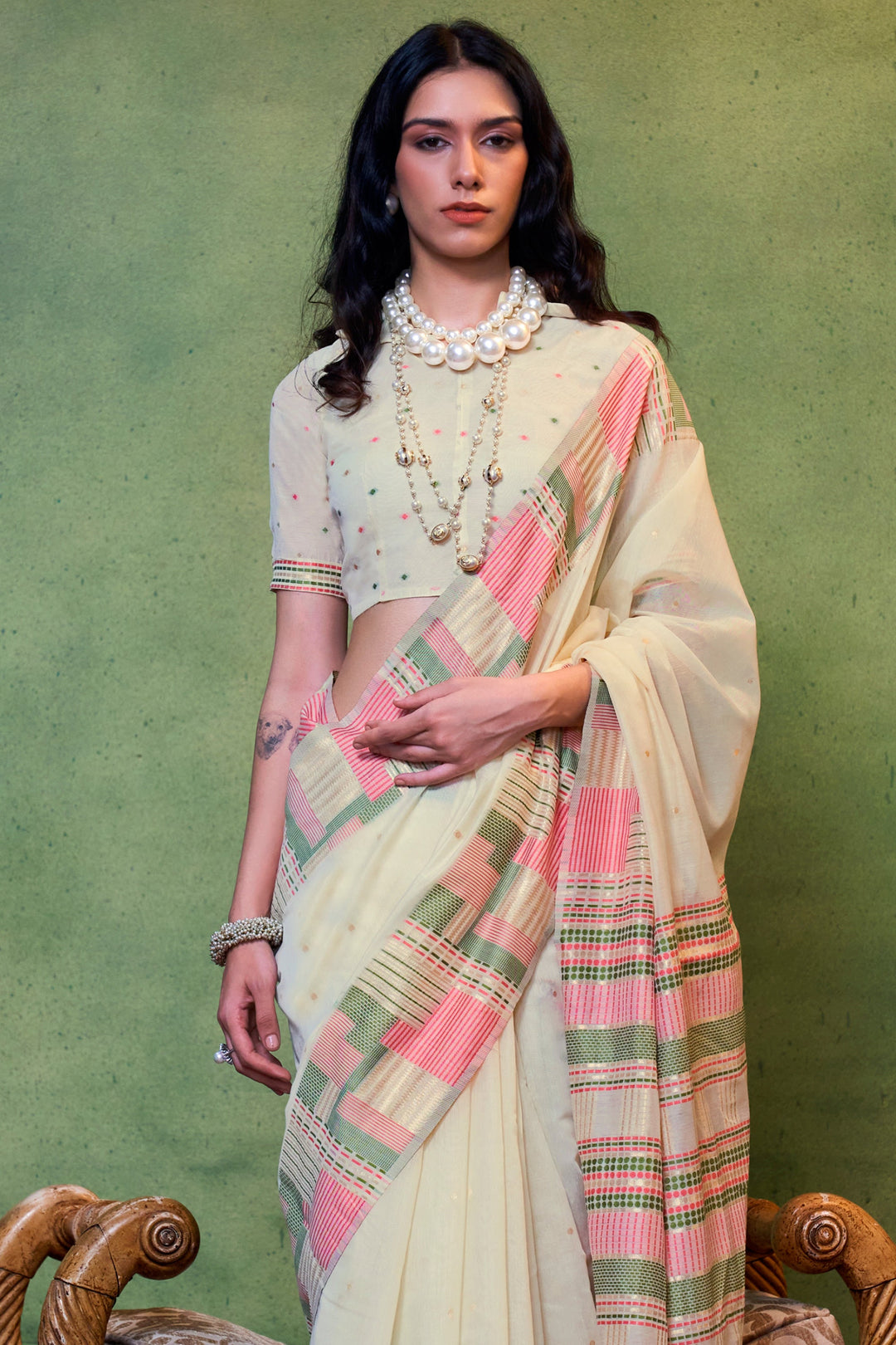 Off White Color Handloom Weaving Glamorous Fancy Cotton Saree | Buy Online India