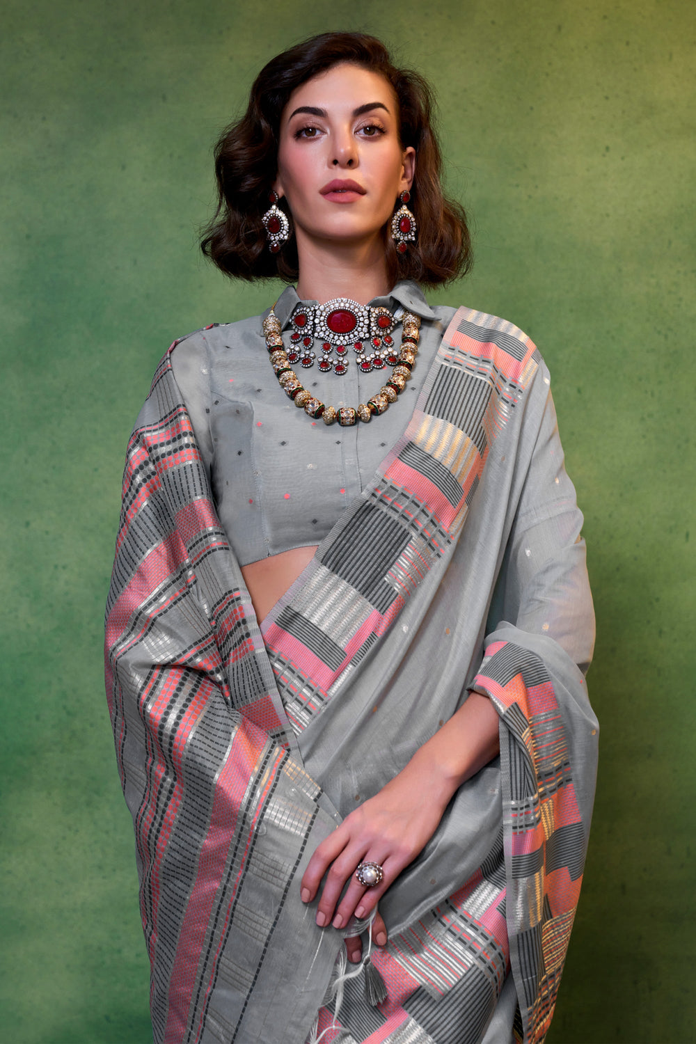 Alluring Grey Color Handloom Weaving Fancy Cotton Saree | Buy Online India