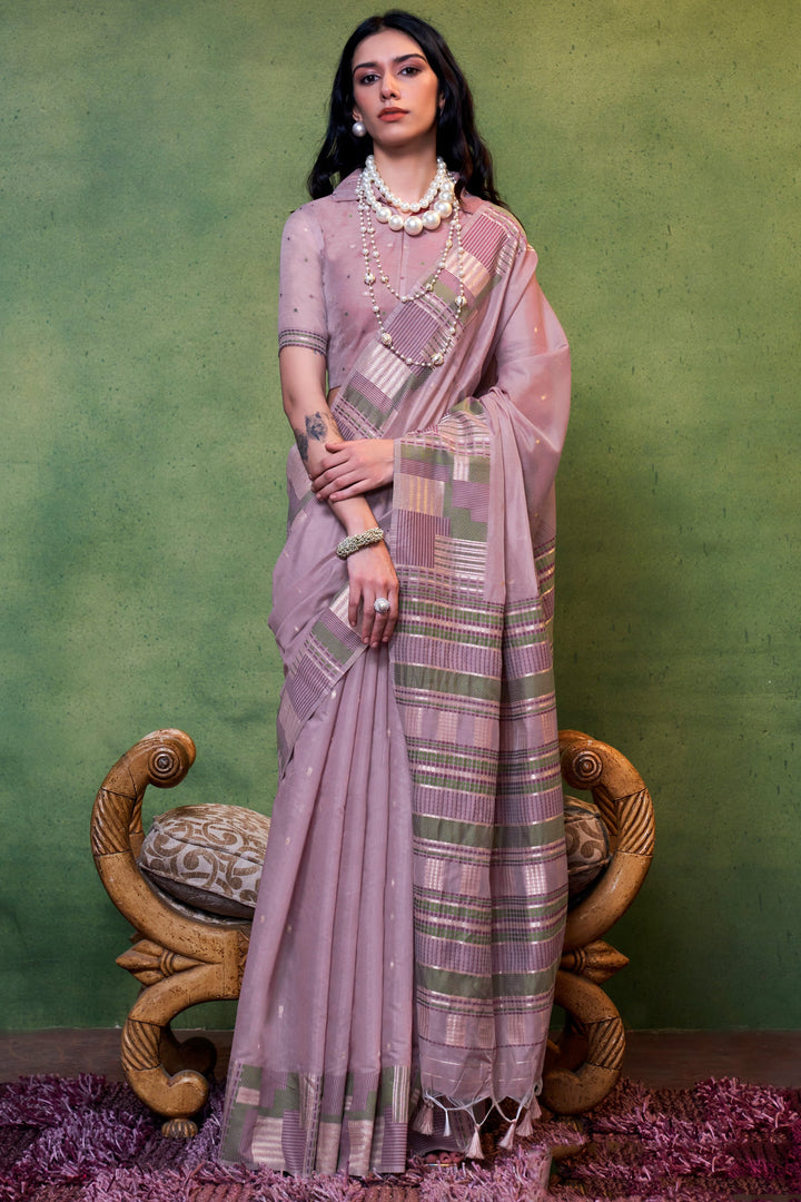 Lavender Color Handloom Weaving Graceful Fancy Cotton Saree | Buy Online India