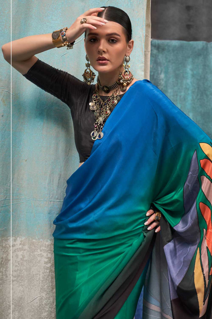 Soothing Printed Crepe Fabric Saree In Multi Color | Buy Online India