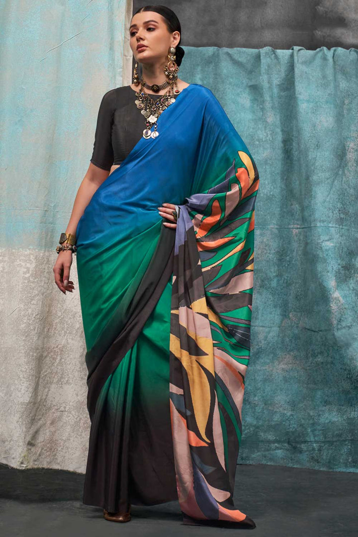 Soothing Printed Crepe Fabric Saree In Multi Color | Buy Online India
