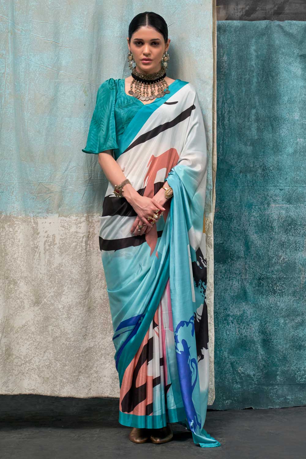 Blazing Multi Color Printed Crepe Fabric Saree | Buy Online India