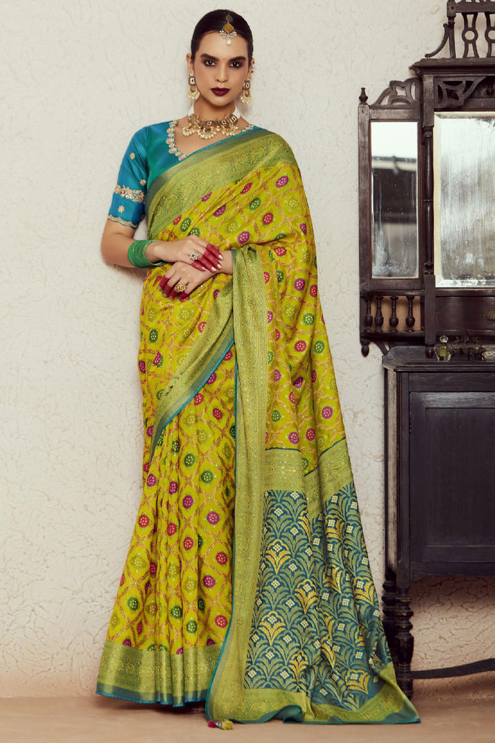 Sea Green Color Weaving Work Pleasant Brasso Fabric Saree | Buy Online India