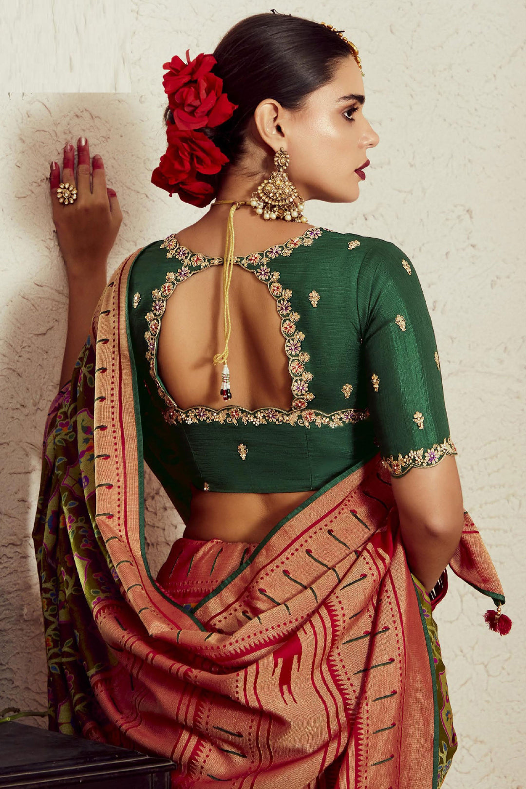 Weaving Work Imposing Brasso Fabric Saree In Olive Color | Buy Online India