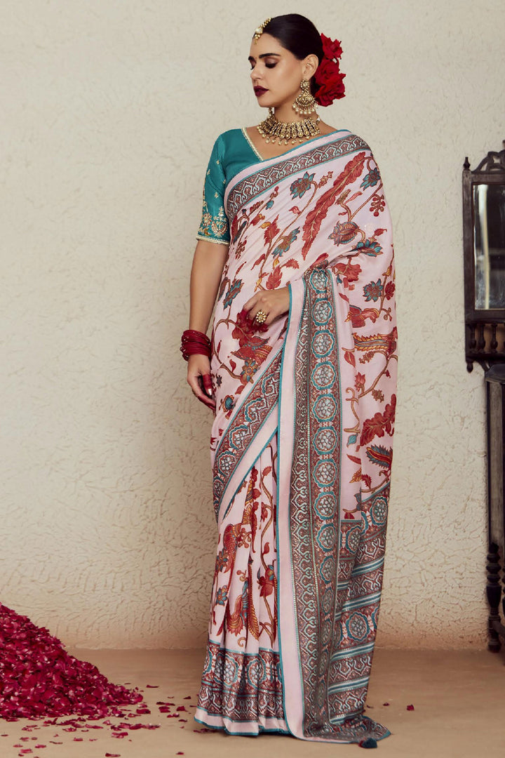 Weaving Work Soothing Brasso Fabric Saree In Off White Color | Buy Online India