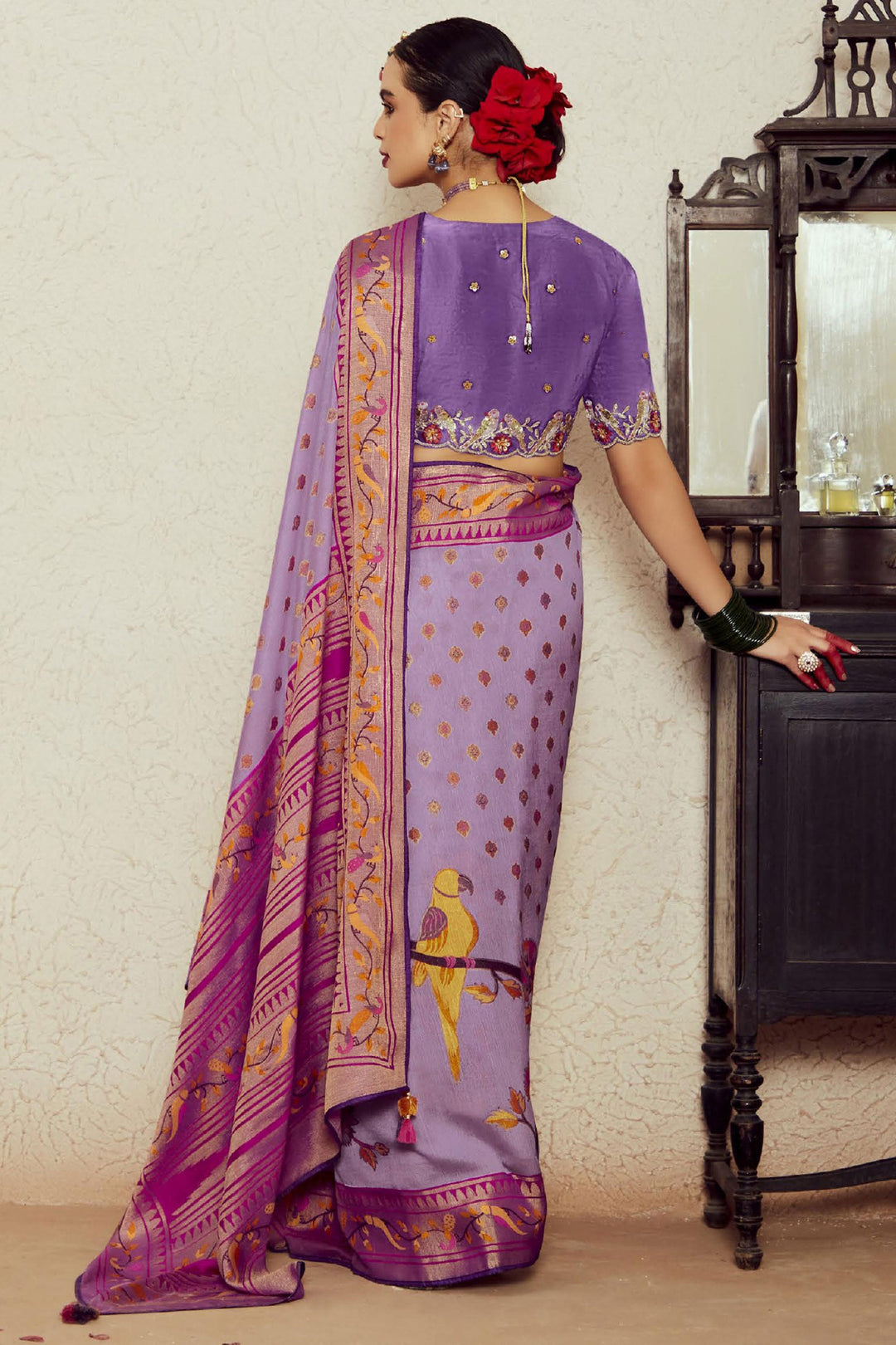 Delicate Lavender Color Weaving Work Brasso Fabric Saree | Buy Online India