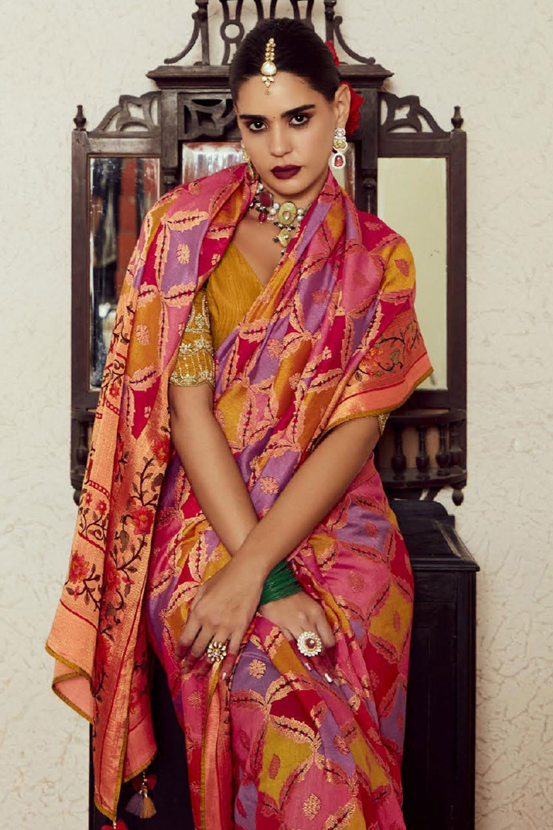 Blazing Multi Color Weaving Work Brasso Fabric Saree | Buy Online India