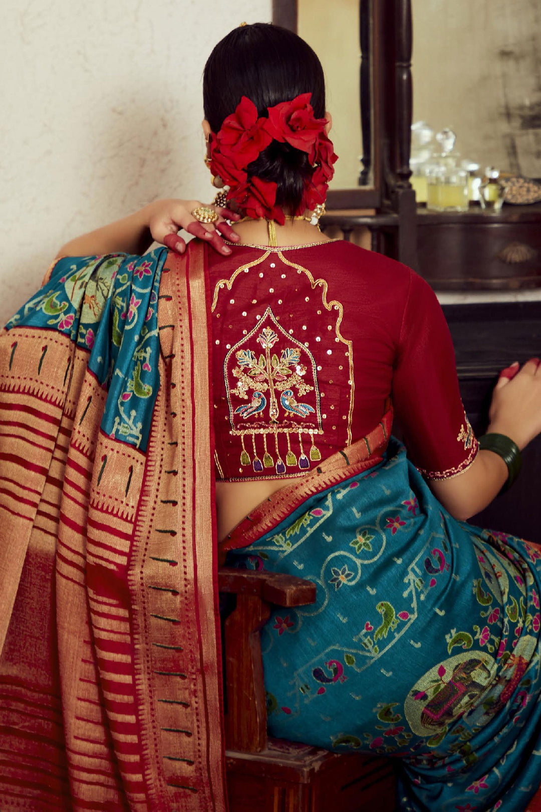 Cyan Color Weaving Work Glamorous Brasso Fabric Saree | Buy Online India