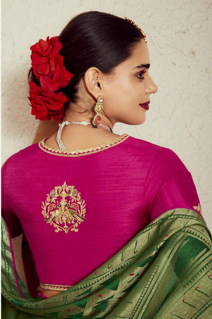 Cream Color Exquisite Weaving Work Brasso Fabric Saree | Buy Online India
