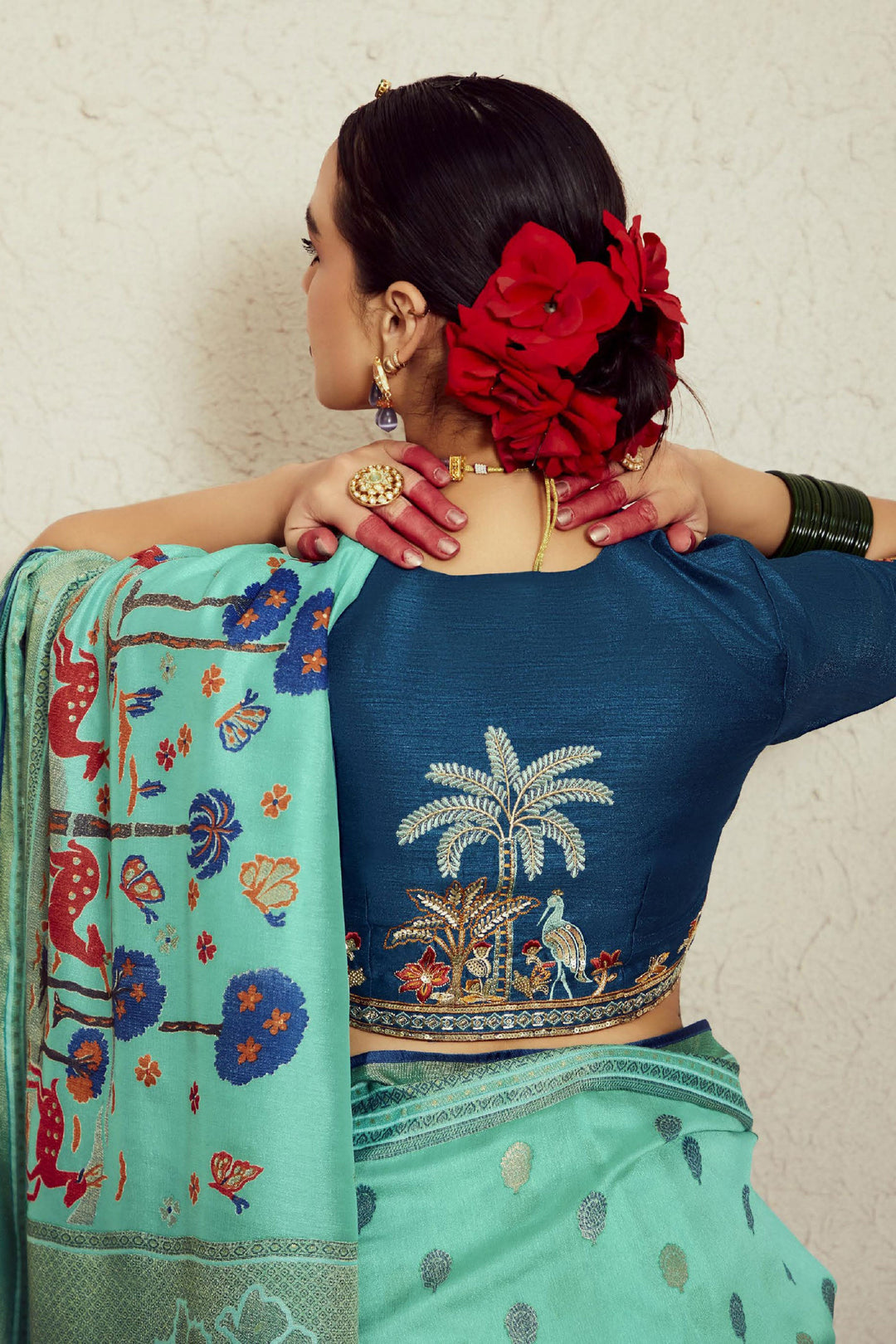 Weaving Work Attractive Brasso Fabric Saree In Light Cyan Color | Buy Online India