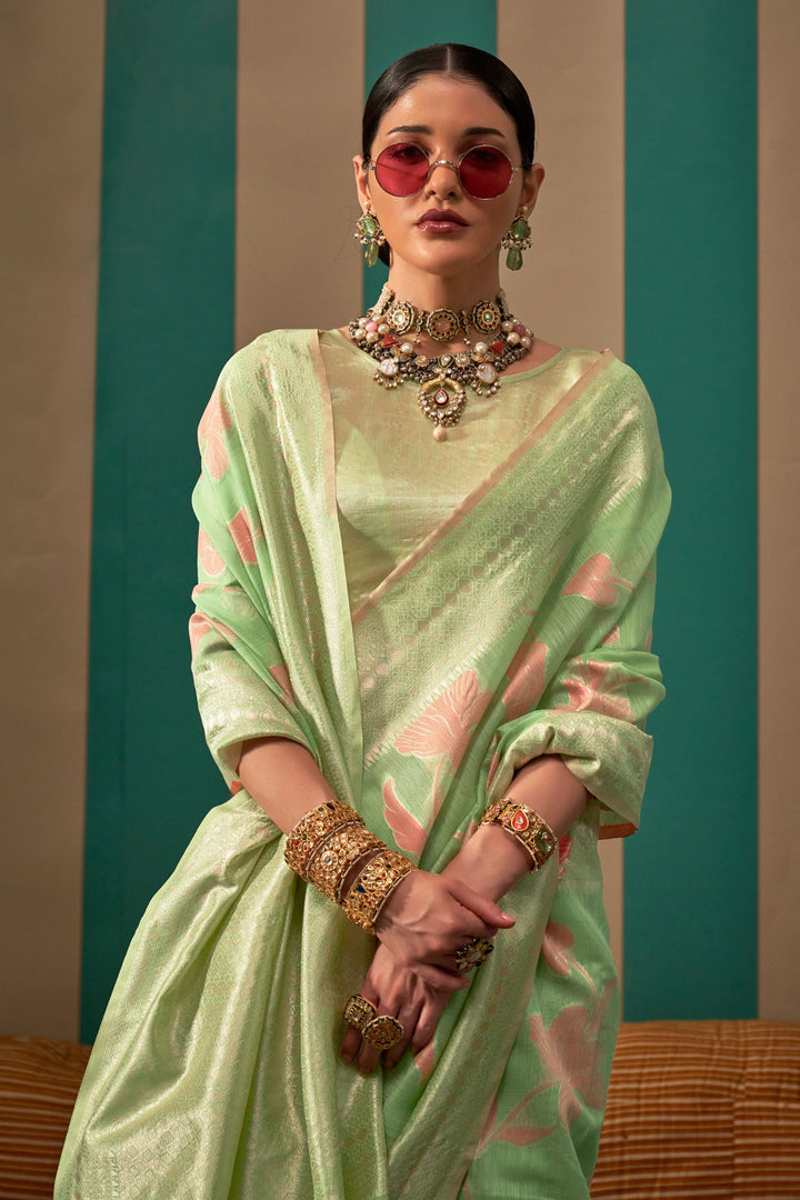 Weaving Work On Awesome Art Silk Fabric Function Wear Saree In Sea Green Color | Buy Online India