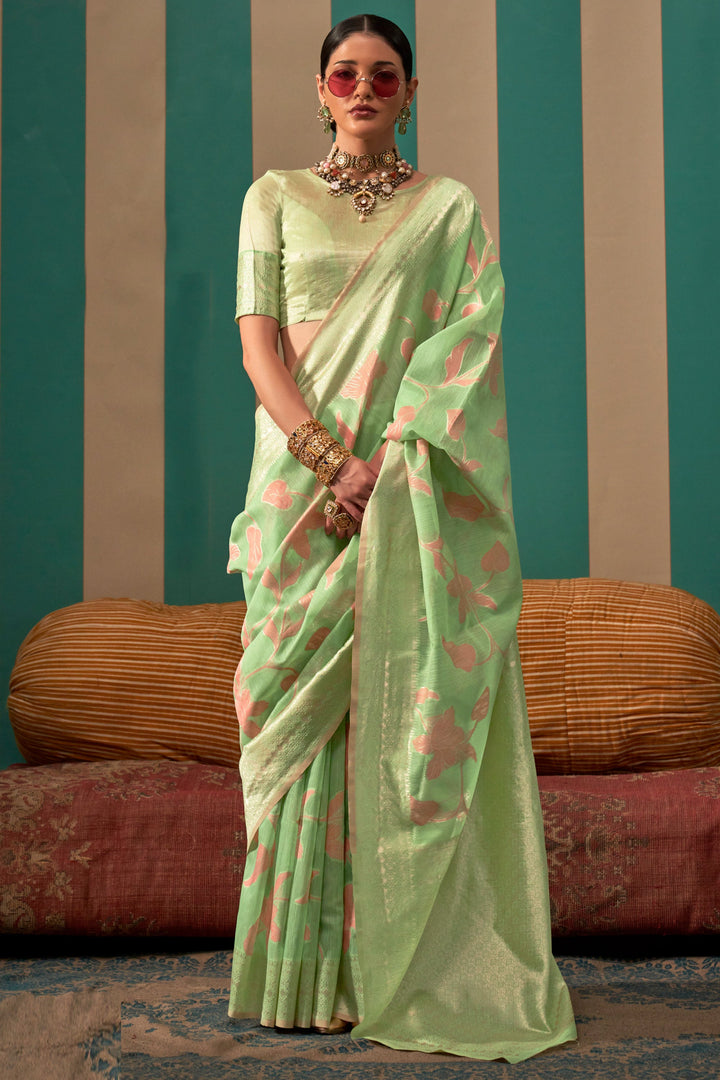 Weaving Work On Awesome Art Silk Fabric Function Wear Saree In Sea Green Color | Buy Online India