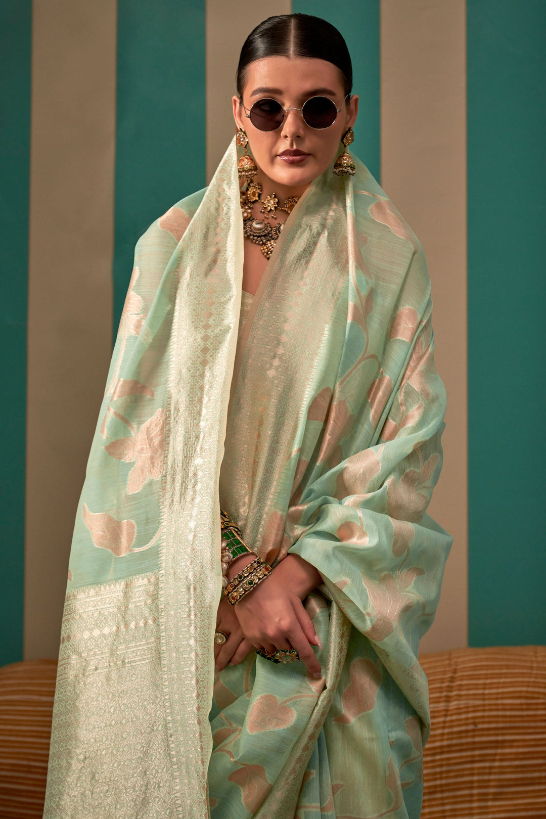 Imperial Sea Green Color Art Silk Fabric Function Wear Saree With Weaving Work | Buy Online India