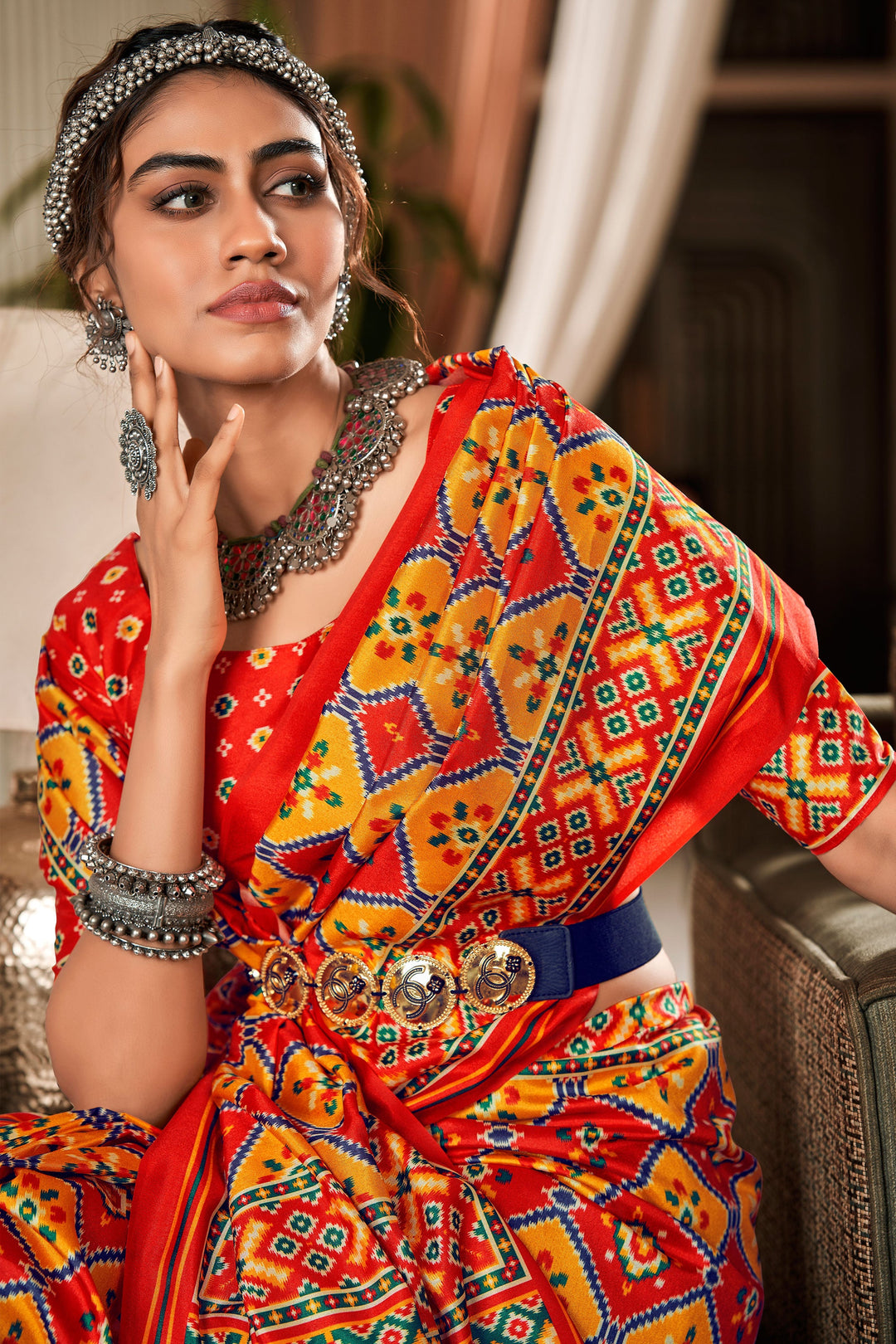 Soothing Pure Tusser Patola Printed Saree In Multi Color | Buy Online India