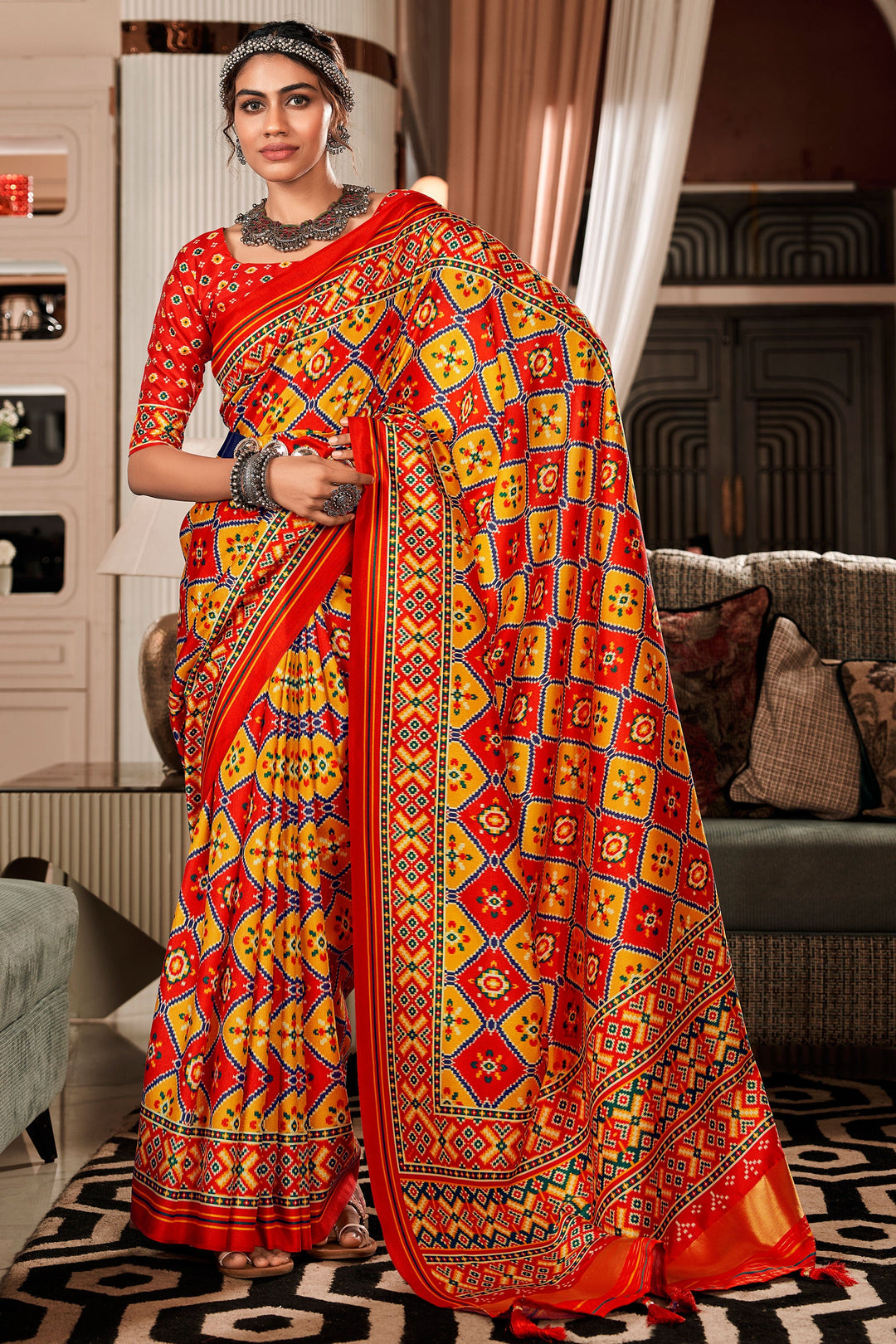 Soothing Pure Tusser Patola Printed Saree In Multi Color | Buy Online India