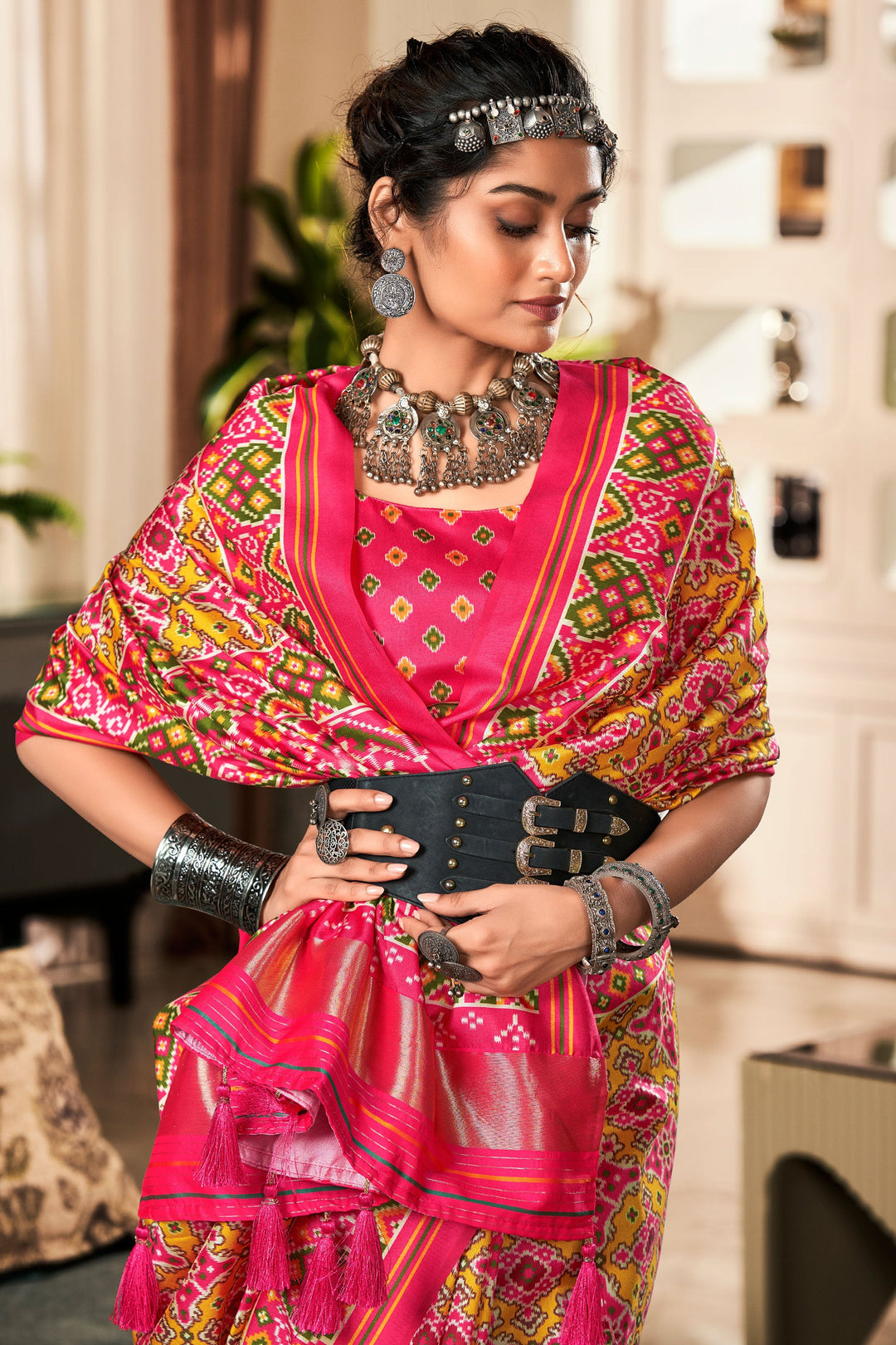 Multi Color Pure Tusser Patola Printed Glorious Saree | Buy Online India