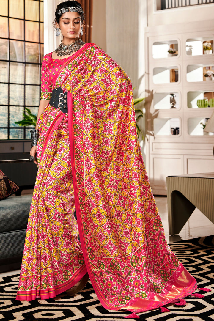 Multi Color Pure Tusser Patola Printed Glorious Saree | Buy Online India