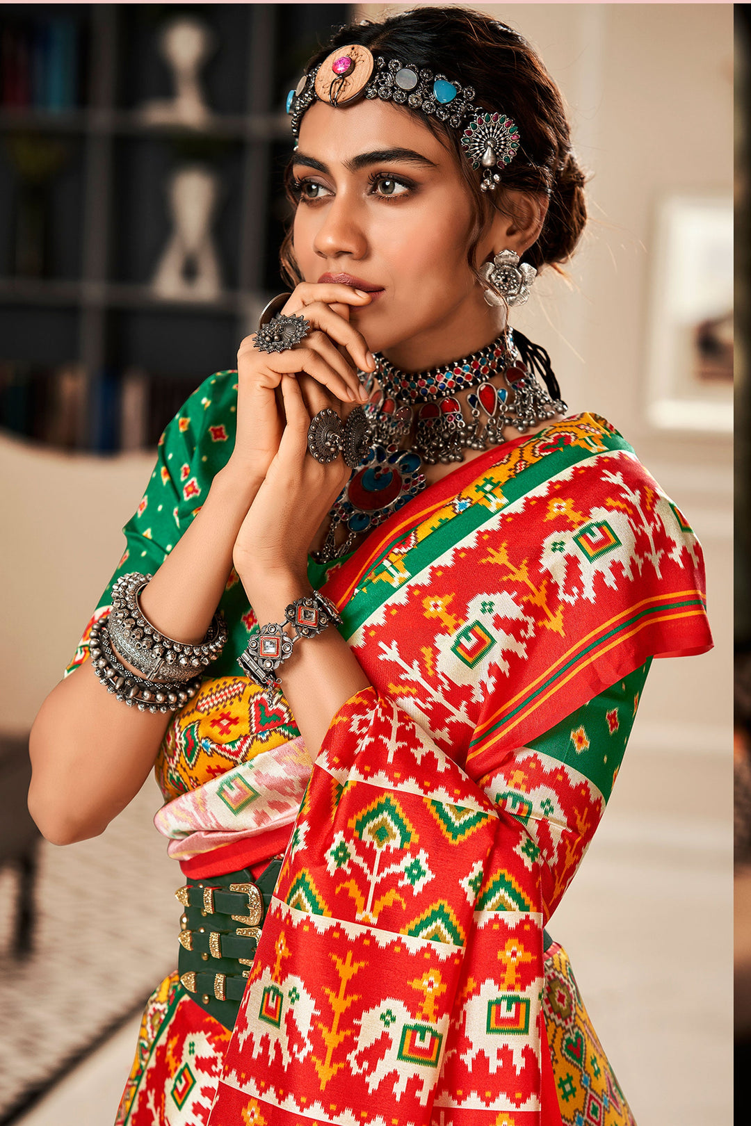 Blazing Yellow Color Pure Tusser Patola Printed Saree | Buy Online India
